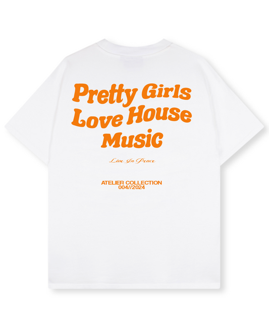 PRETTY GIRLS LOVE HOUSE MUSIC TEE ORANGE [WHITE]