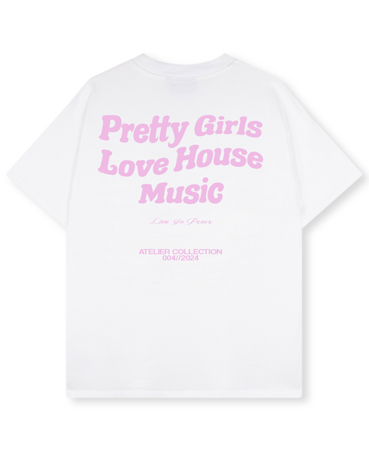 PRETTY GIRLS LOVE HOUSE MUSIC TEE PINK [WHITE]