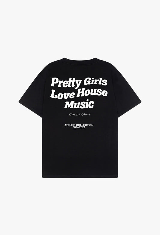 PRETTY GIRLS LOVE HOUSE MUSIC TEE WHITE [BLACK]