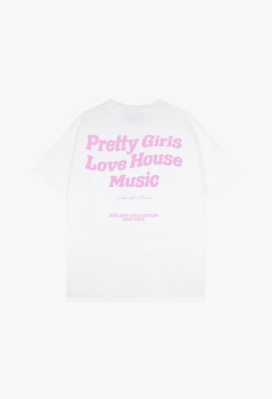 PRETTY GIRLS LOVE HOUSE MUSIC TEE PINK [WHITE]